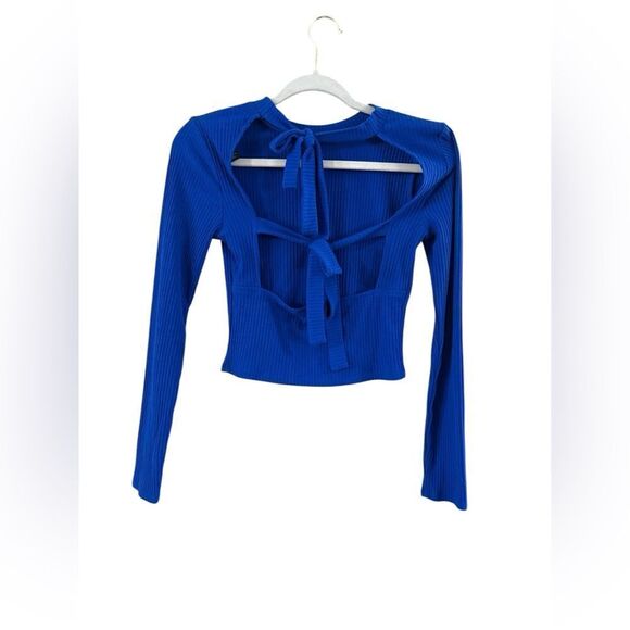 Blue Ribbed Long Sleeve Knit Top Size Small - Picture 3 of 8